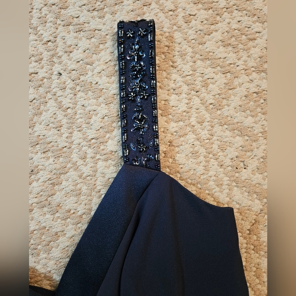 Navy blue dress with beaded shoulders - Picture 5 of 6